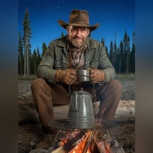 Vintage Gray Cowboy Coffee Pot
